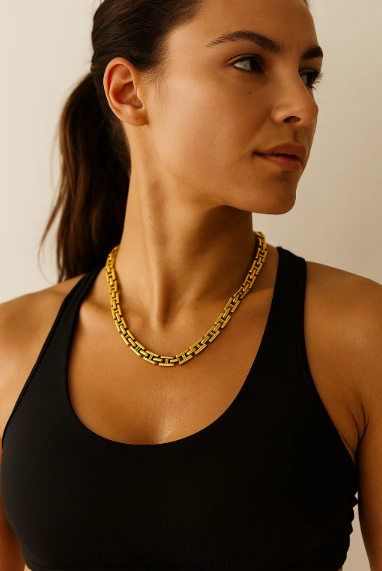 Beatrice | Gold (18K) Bar Link/Cuban Link Chunky Waterproof Chain Necklace