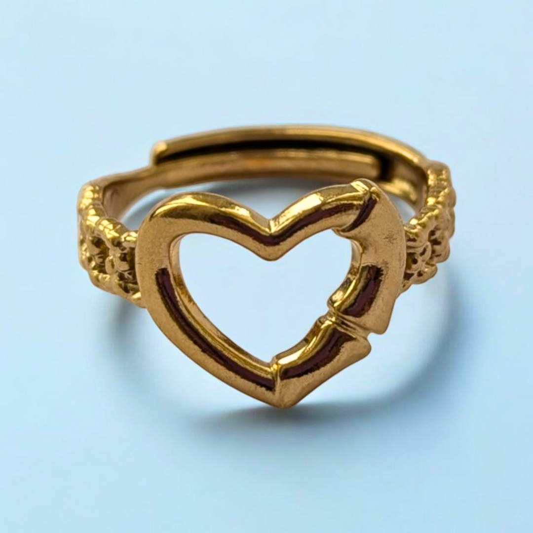 Caroline | Gold Plated Hollow Heart Resizable Ring