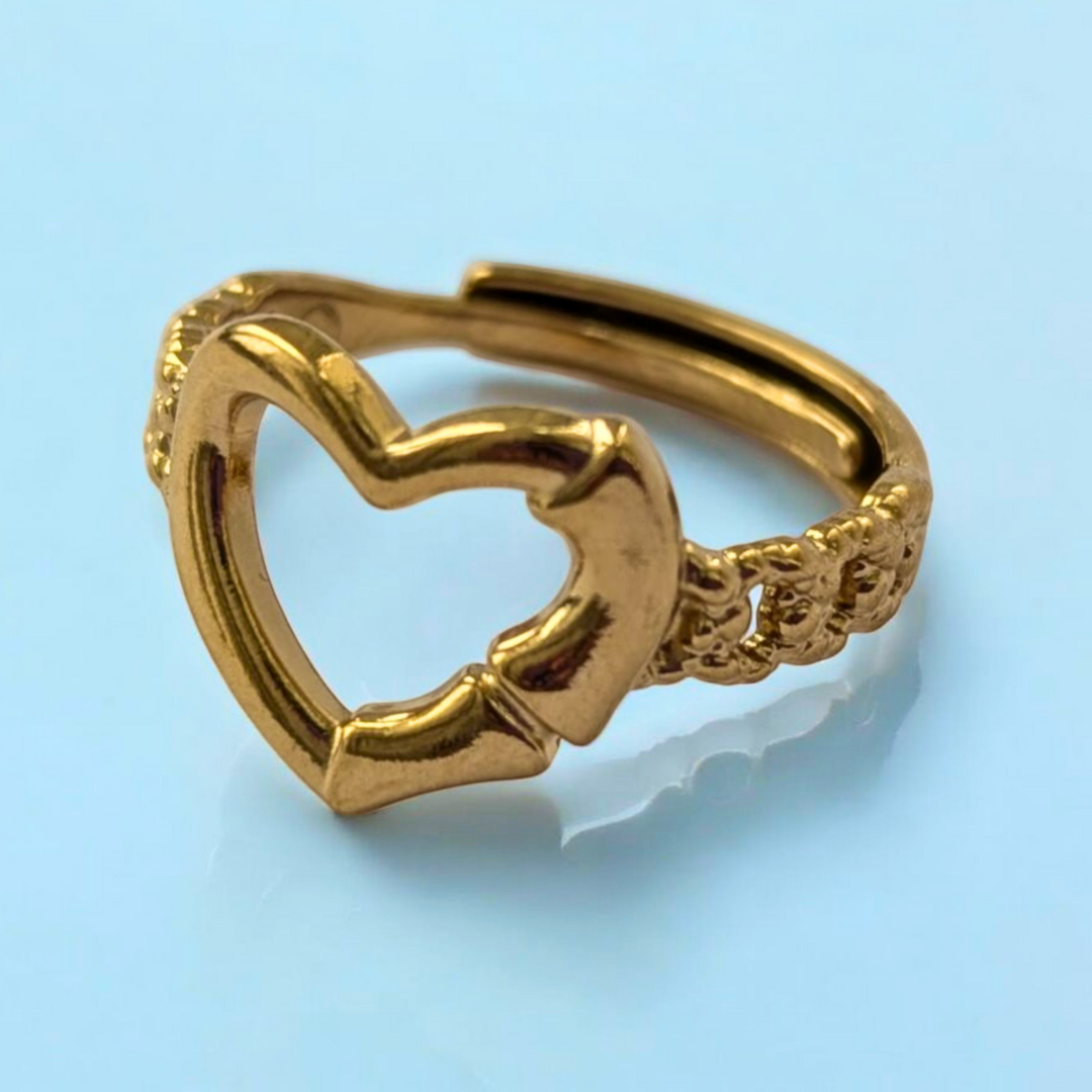 Caroline | Gold Plated Hollow Heart Resizable Ring