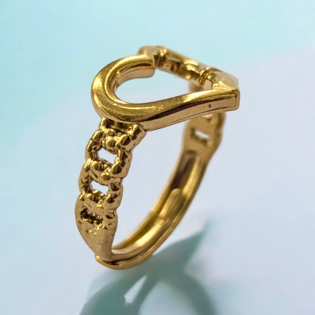 Caroline | Gold Plated Hollow Heart Resizable Ring