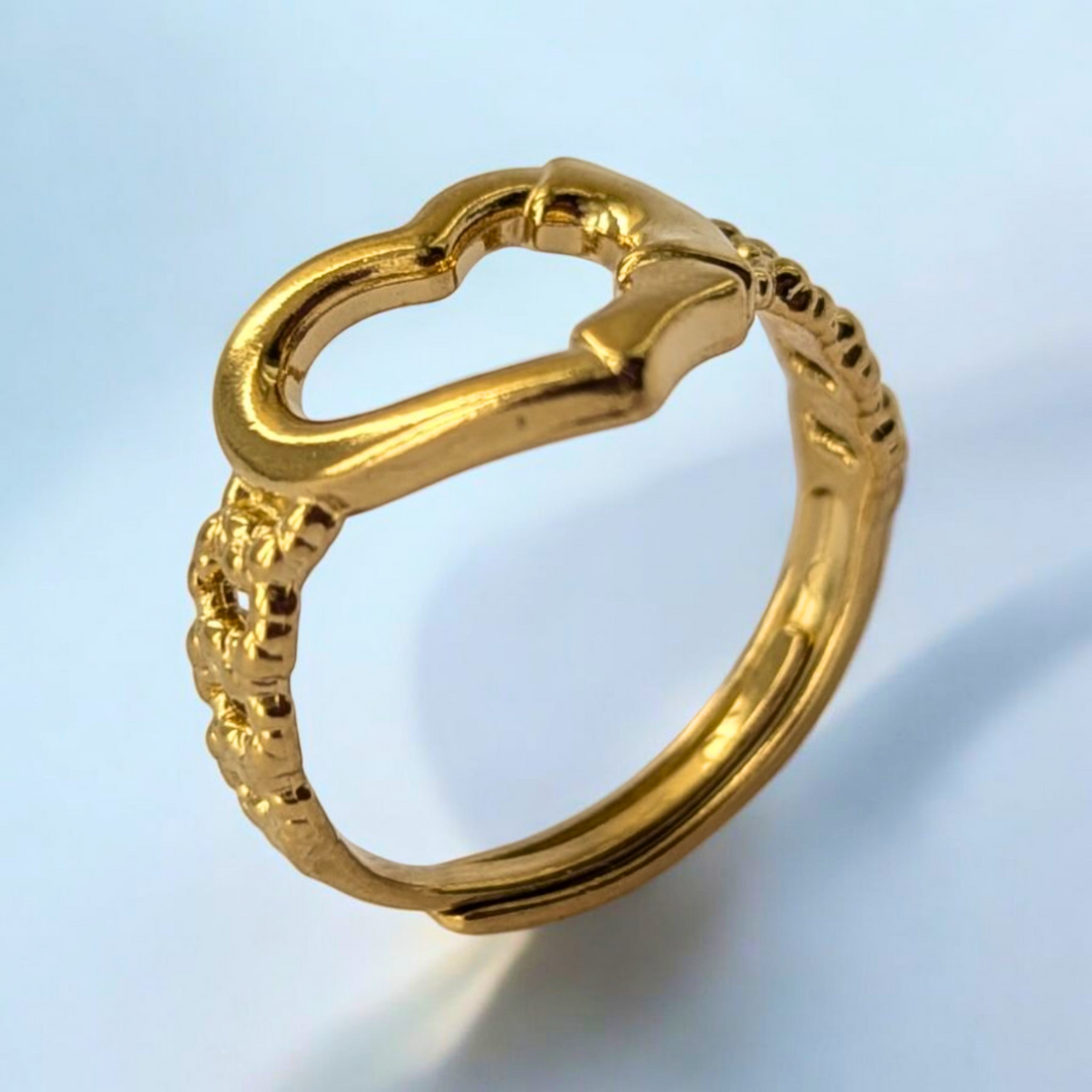 Caroline | Gold Plated Hollow Heart Resizable Ring