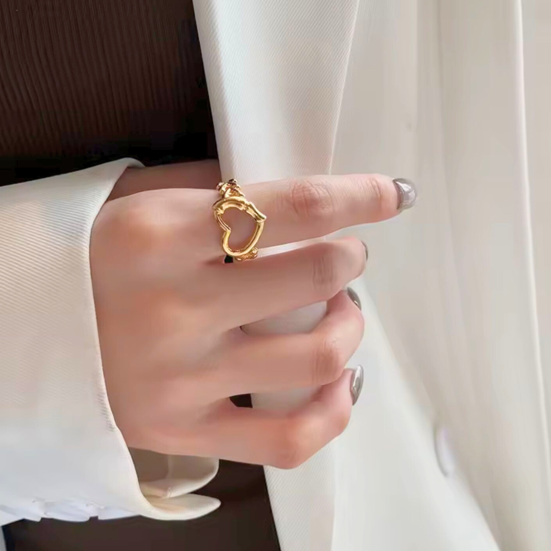 Caroline | Gold Plated Hollow Heart Resizable Ring