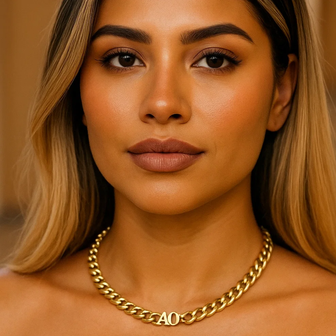 Elise | Initial Cuban Choker Necklace, Custom Initial Necklace - 18K Gold Plated Waterproof Necklace