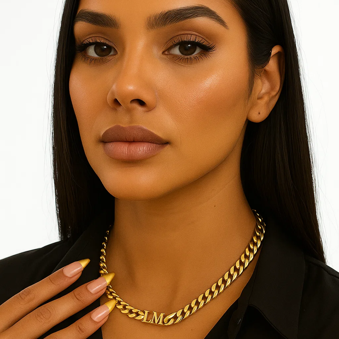 Elise | Initial Cuban Choker Necklace, Custom Initial Necklace - 18K Gold Plated Waterproof Necklace