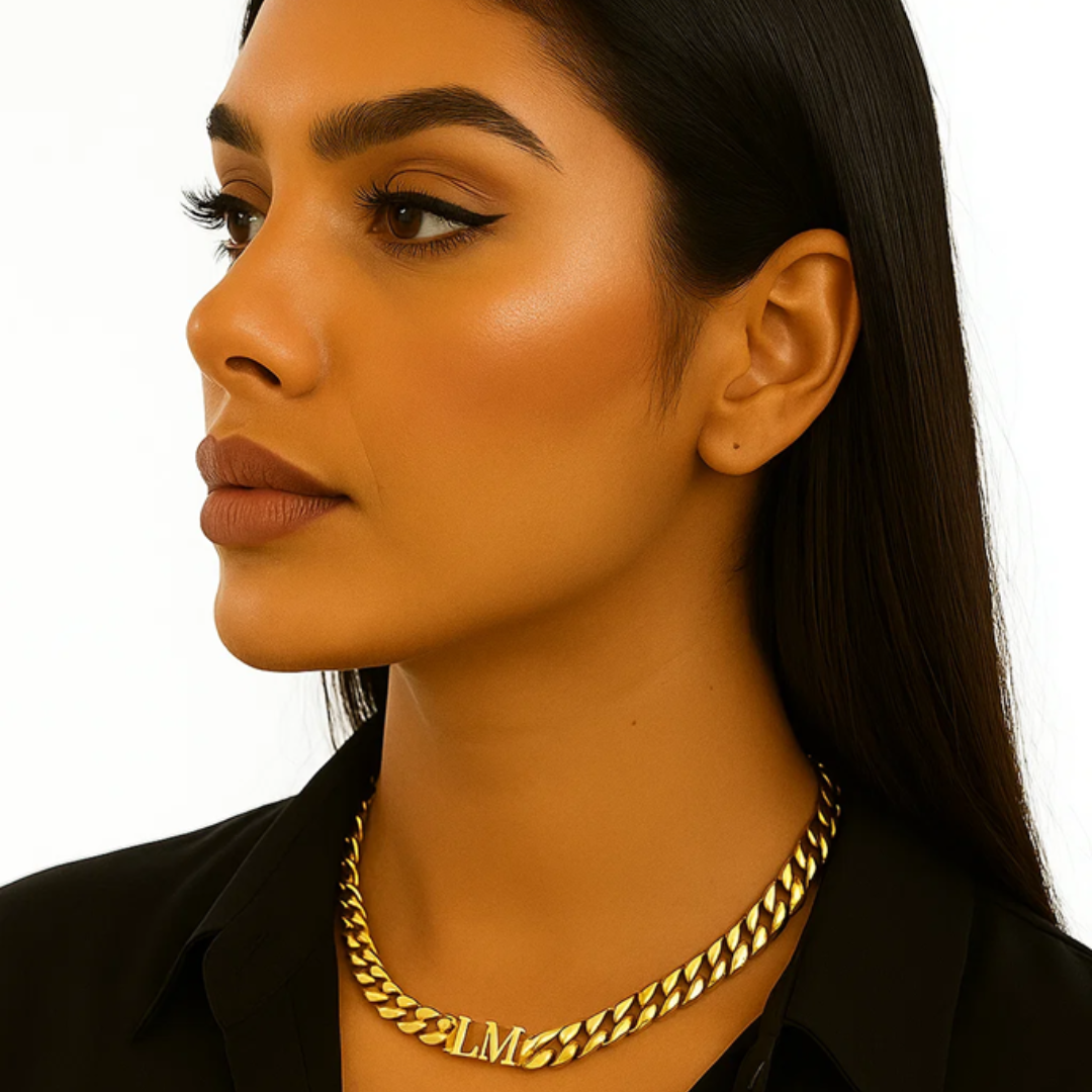 Elise | Initial Cuban Choker Necklace, Custom Initial Necklace - 18K Gold Plated Waterproof Necklace