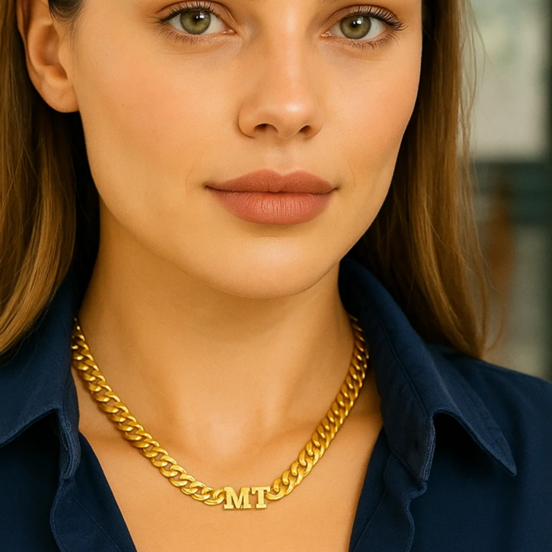Elise | Initial Cuban Choker Necklace, Custom Initial Necklace - 18K Gold Plated Waterproof Necklace