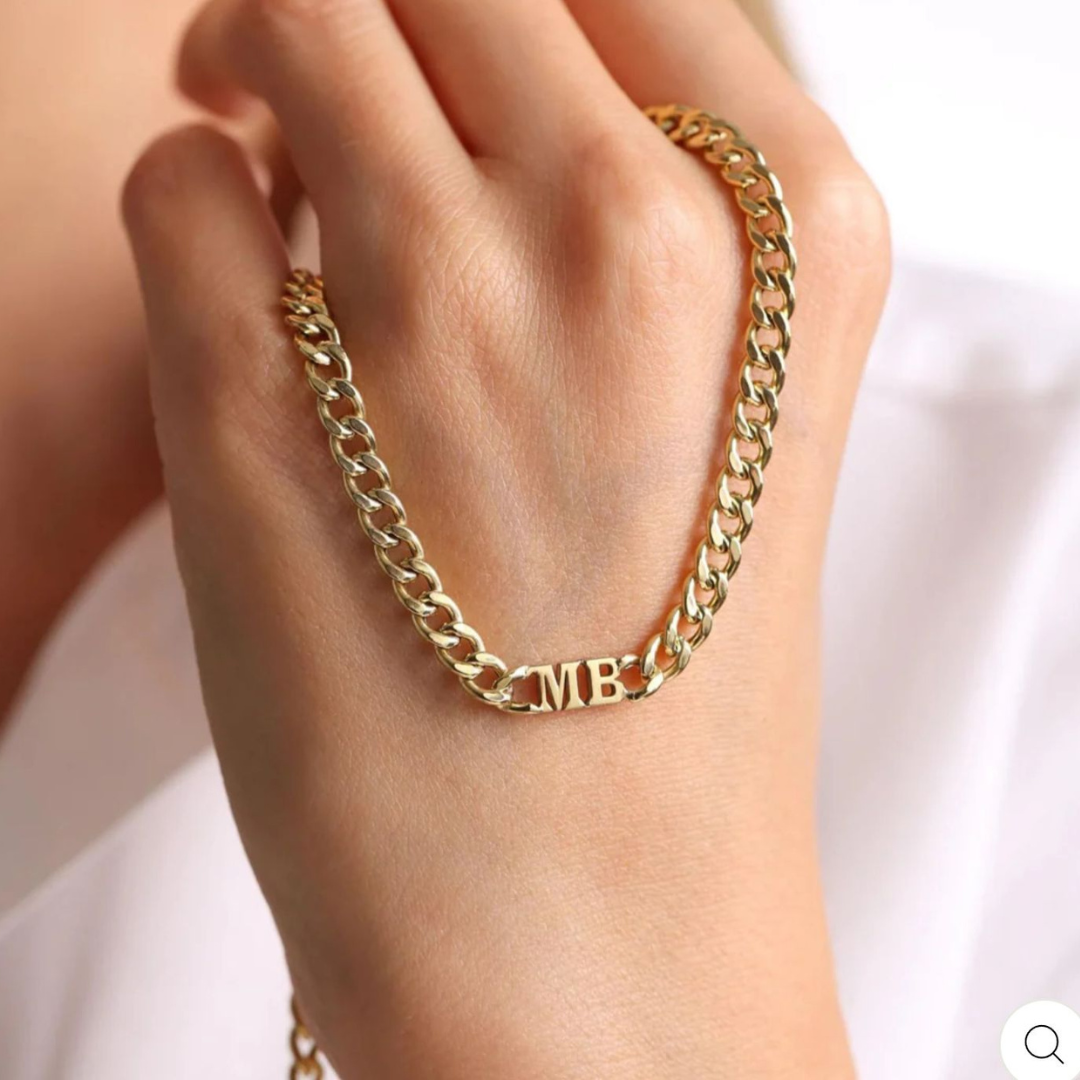 Elise | Initial Cuban Choker Necklace, Custom Initial Necklace - 18K Gold Plated Waterproof Necklace