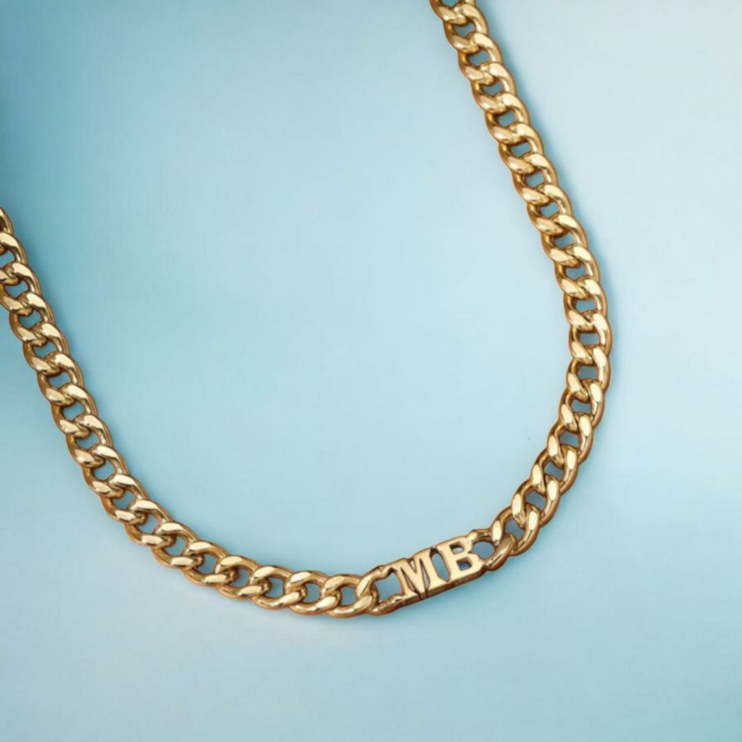 Elise | Initial Cuban Choker Necklace, Custom Initial Necklace - 18K Gold Plated Waterproof Necklace