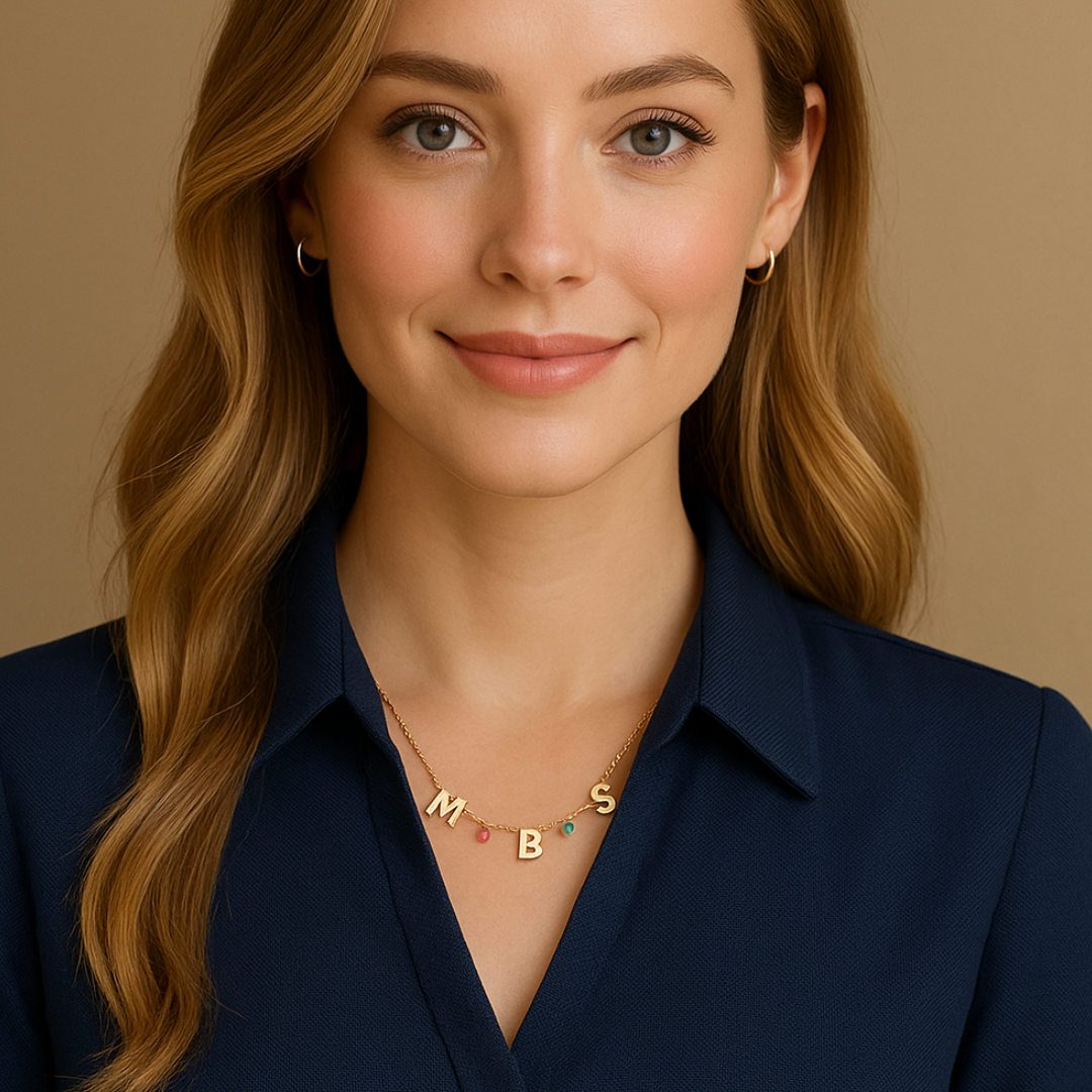 Clara | Suspended Personalised Name Necklace with Birthstones, Custom Name Necklace - 18K Gold Plated Waterproof Necklace
