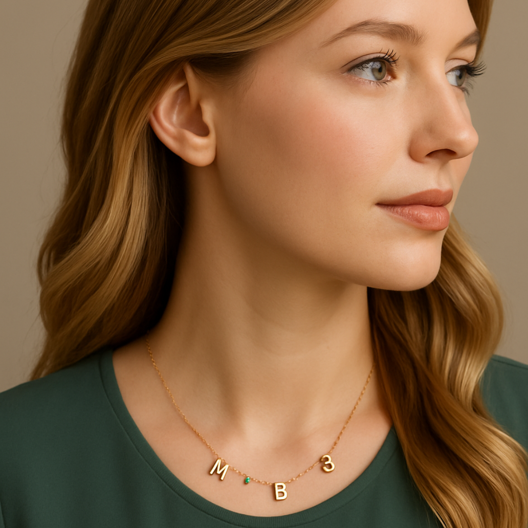 Clara | Suspended Personalised Name Necklace with Birthstones, Custom Name Necklace - 18K Gold Plated Waterproof Necklace
