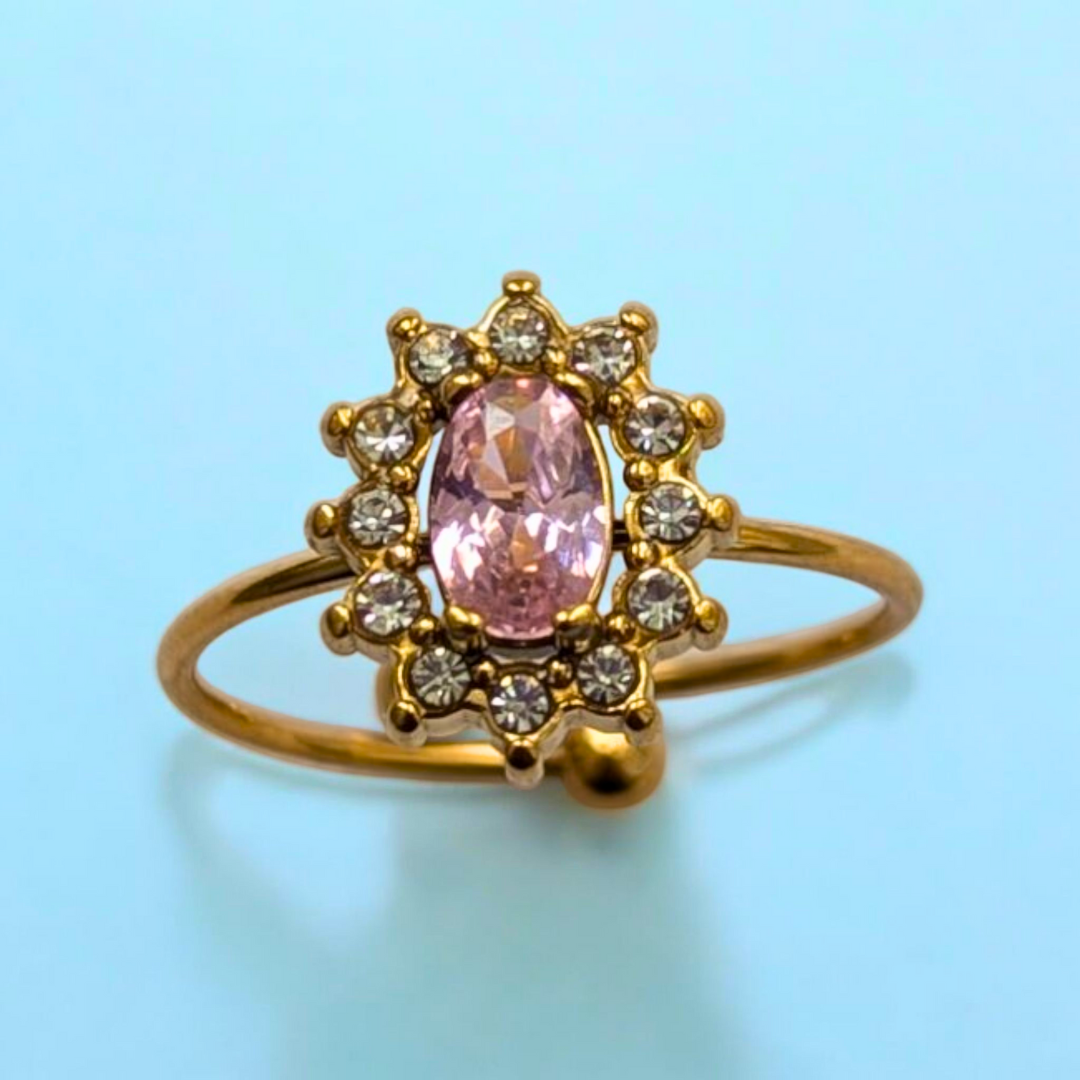 Brooke | Gold-Plated Pink and White Zircon Embedded Resizable Engagement Ring
