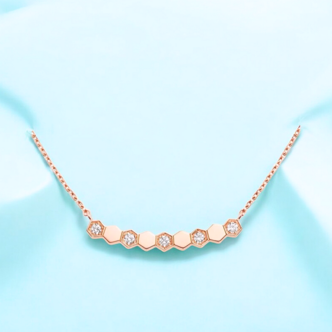 Beth | Gold (18K) and Rose Gold Plated Honeycomb Bar Pendant Waterproof Necklace with Zircons