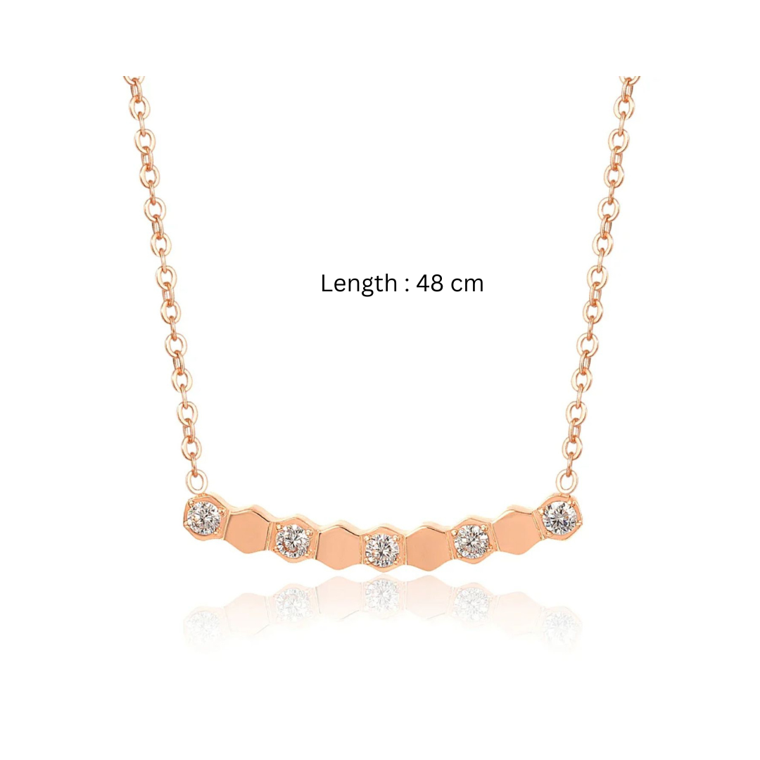 Beth | Gold (18K) and Rose Gold Plated Honeycomb Bar Pendant Waterproof Necklace with Zircons
