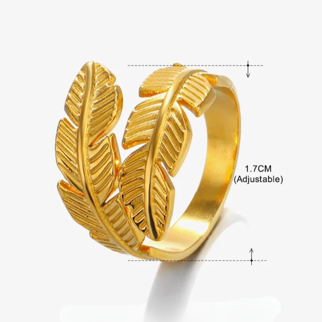 Melize | Gold Plated Leaf Feather Design Open Resizable Ring