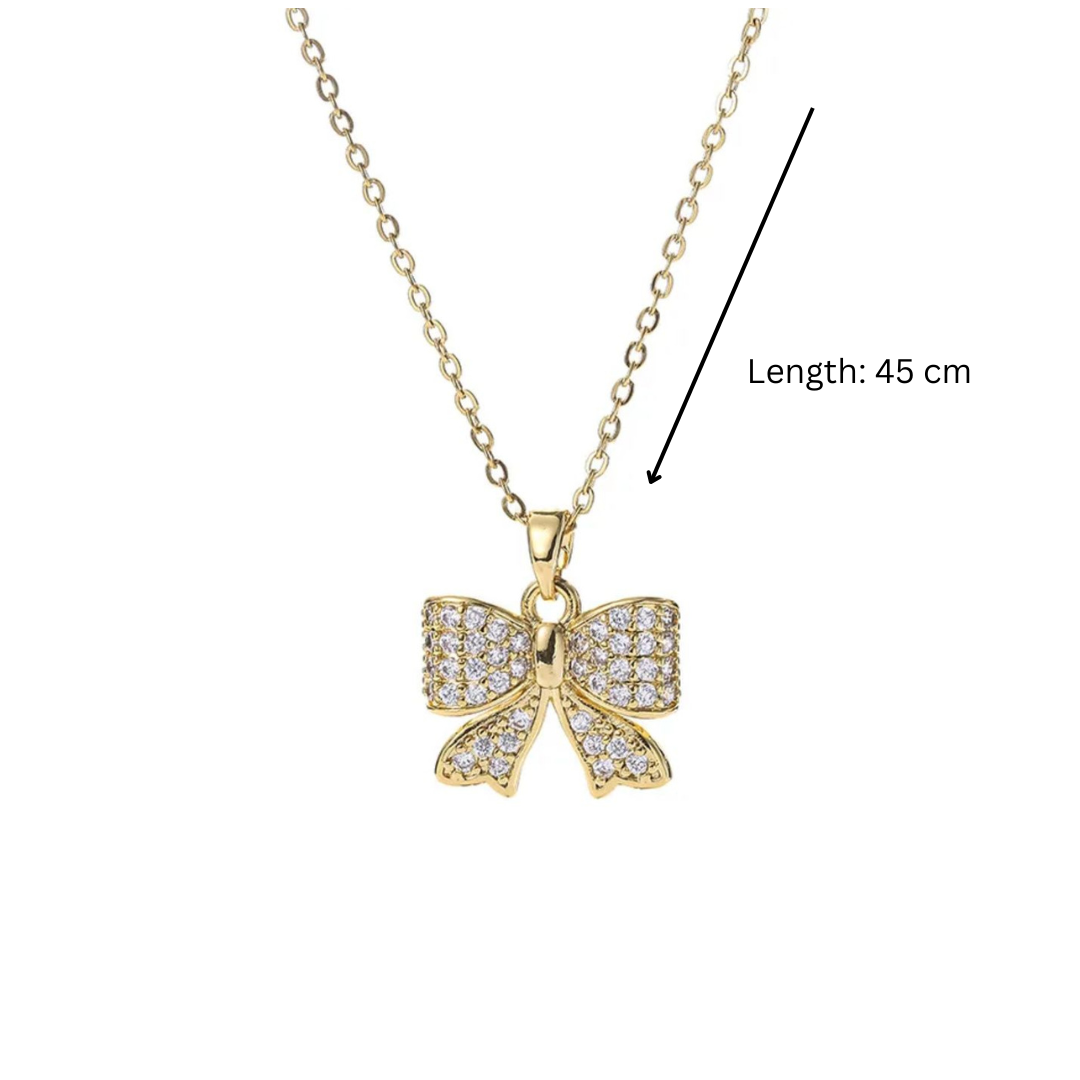 Margaret | Gold Plated Bow Ribbon Style Pendant Necklace with Zircons