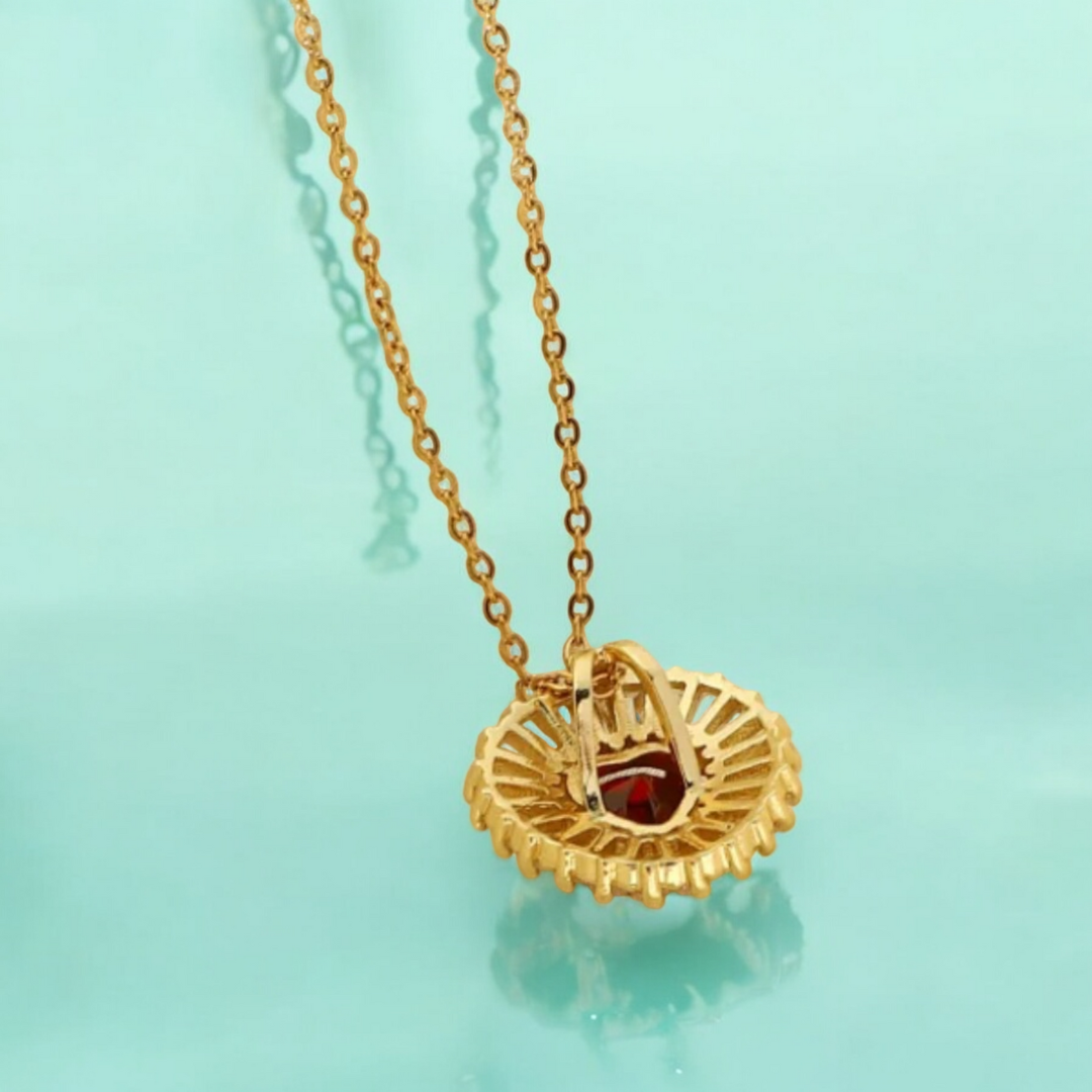 Amore | Gold Plated Heart Charm Necklace with Red Zircons