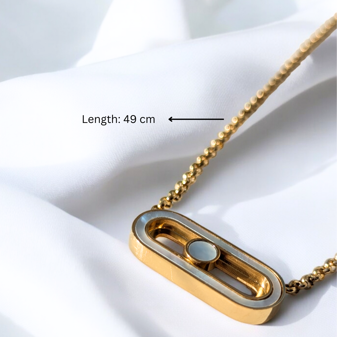 Sandra | Gold (18K) Plated Sliding Ball Paperclip Uno Geometric Pendant Waterproof Necklace