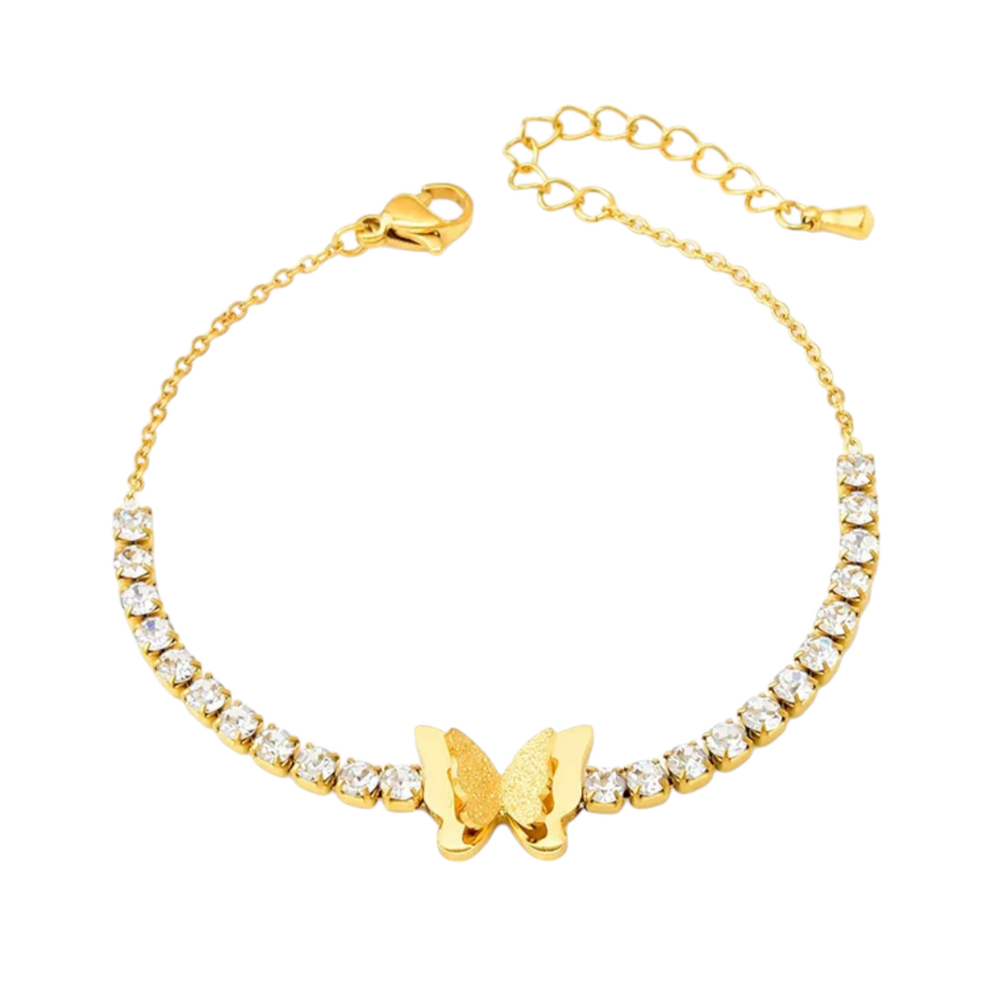 Athena | Gold Plated Butterfly Charm Zircon Bracelet