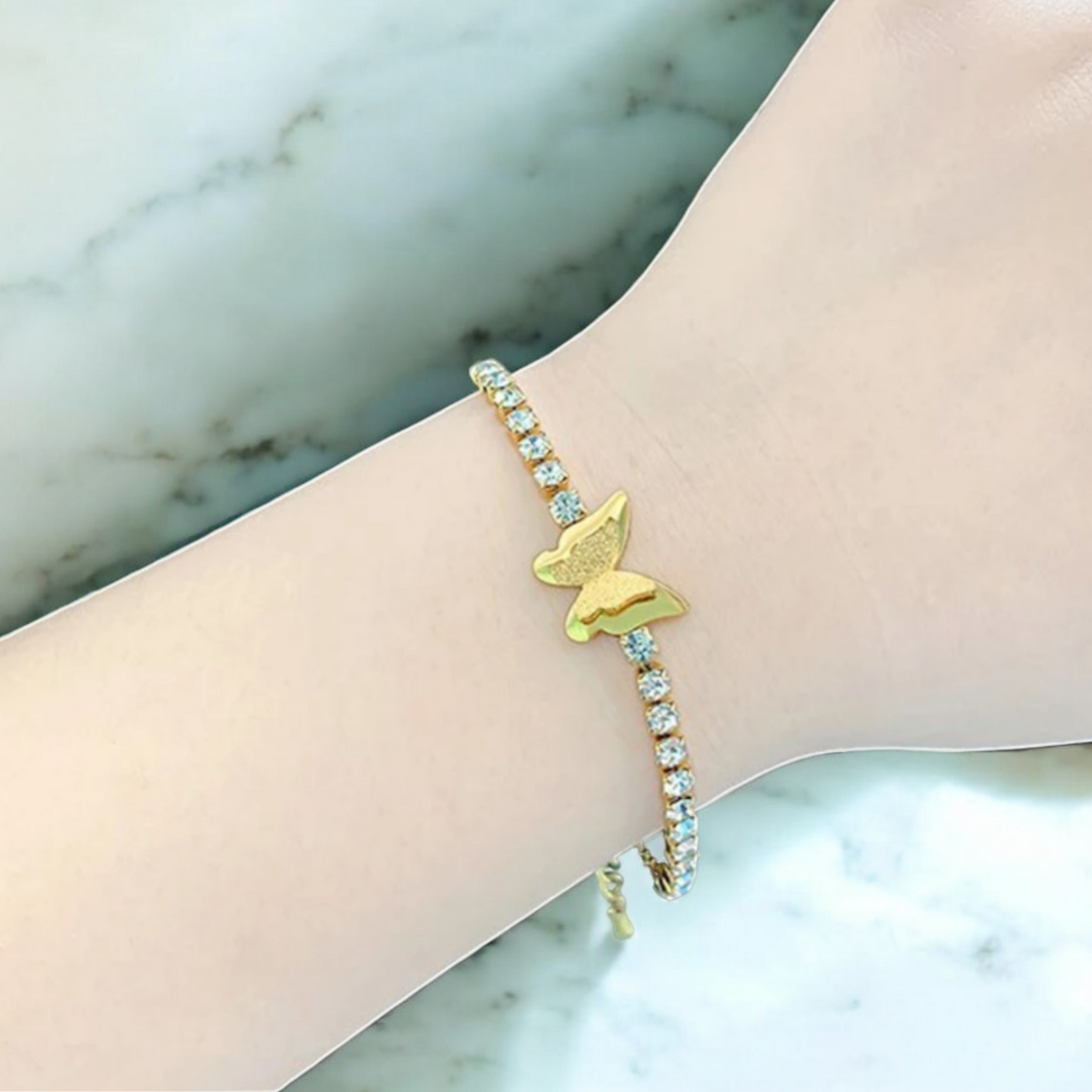 Athena | Gold Plated Butterfly Charm Zircon Bracelet