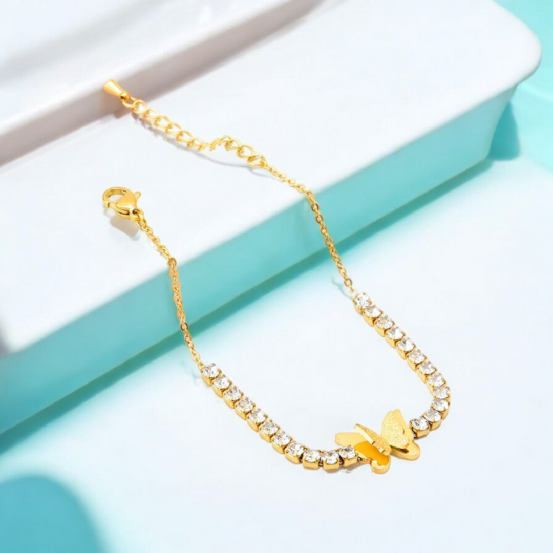 Athena | Gold Plated Butterfly Charm Zircon Bracelet