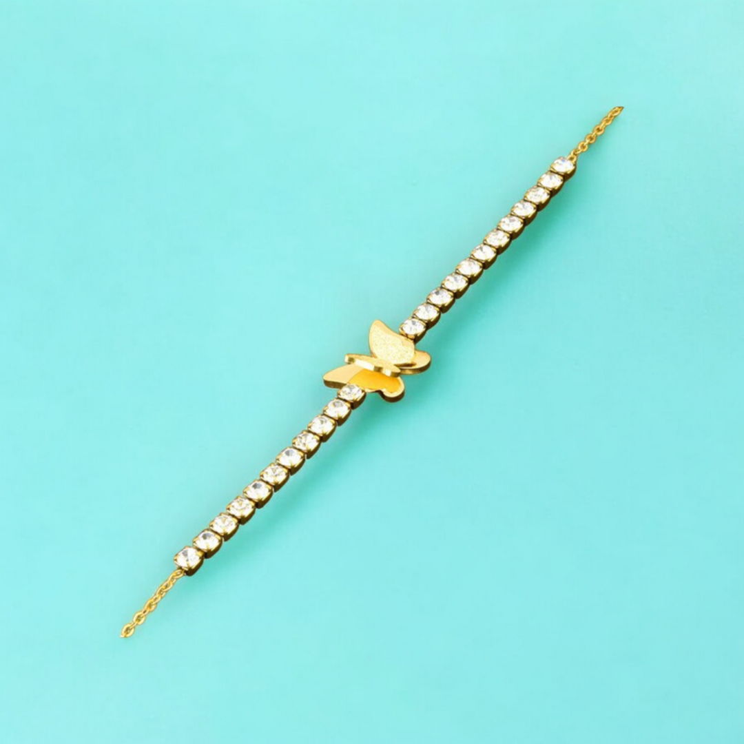 Athena | Gold Plated Butterfly Charm Zircon Bracelet
