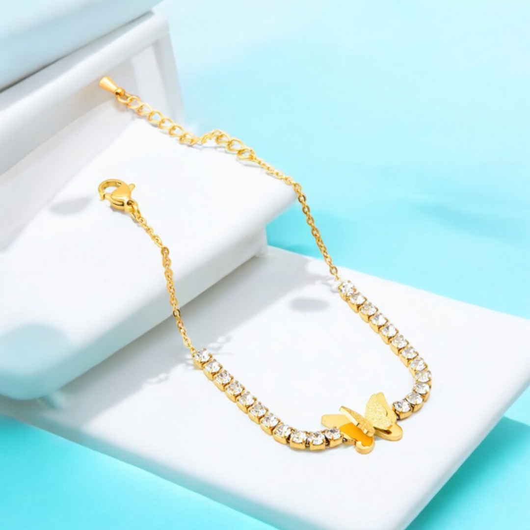 Athena | Gold Plated Butterfly Charm Zircon Bracelet