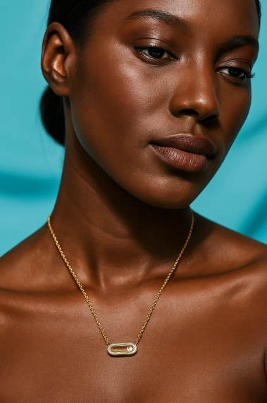 Sandra | Gold (18K) Plated Sliding Ball Paperclip Uno Geometric Pendant Waterproof Necklace