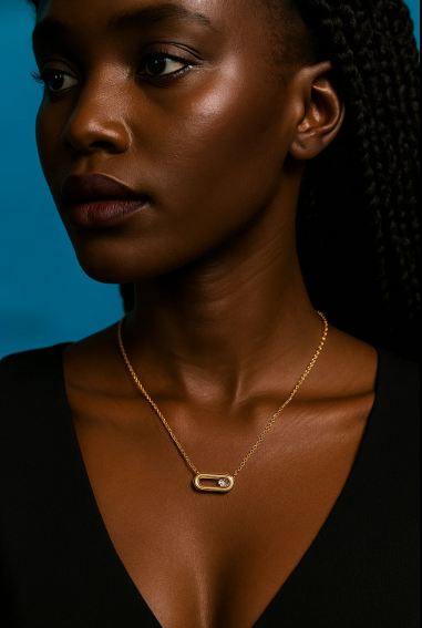 Sandra | Gold (18K) Plated Sliding Ball Paperclip Uno Geometric Pendant Waterproof Necklace