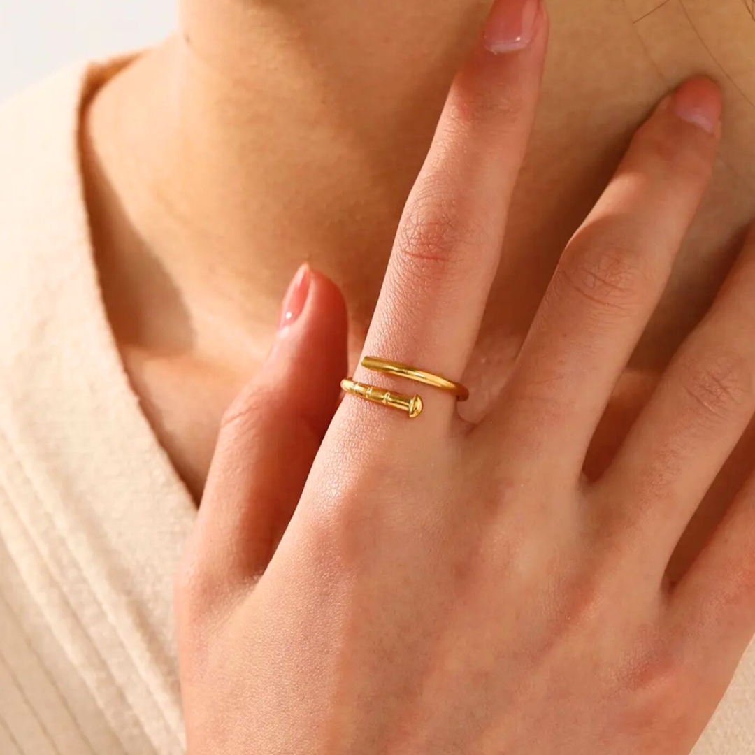 Hayley| Gold Plated Nail Head Resizable Ring