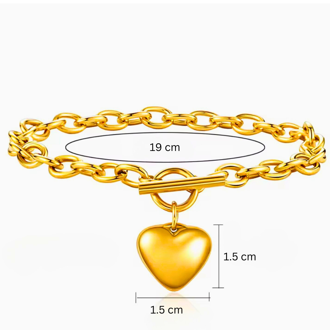 Luna | Gold-Plated Solid Heart Charm OT Buckle Chunky Bracelet