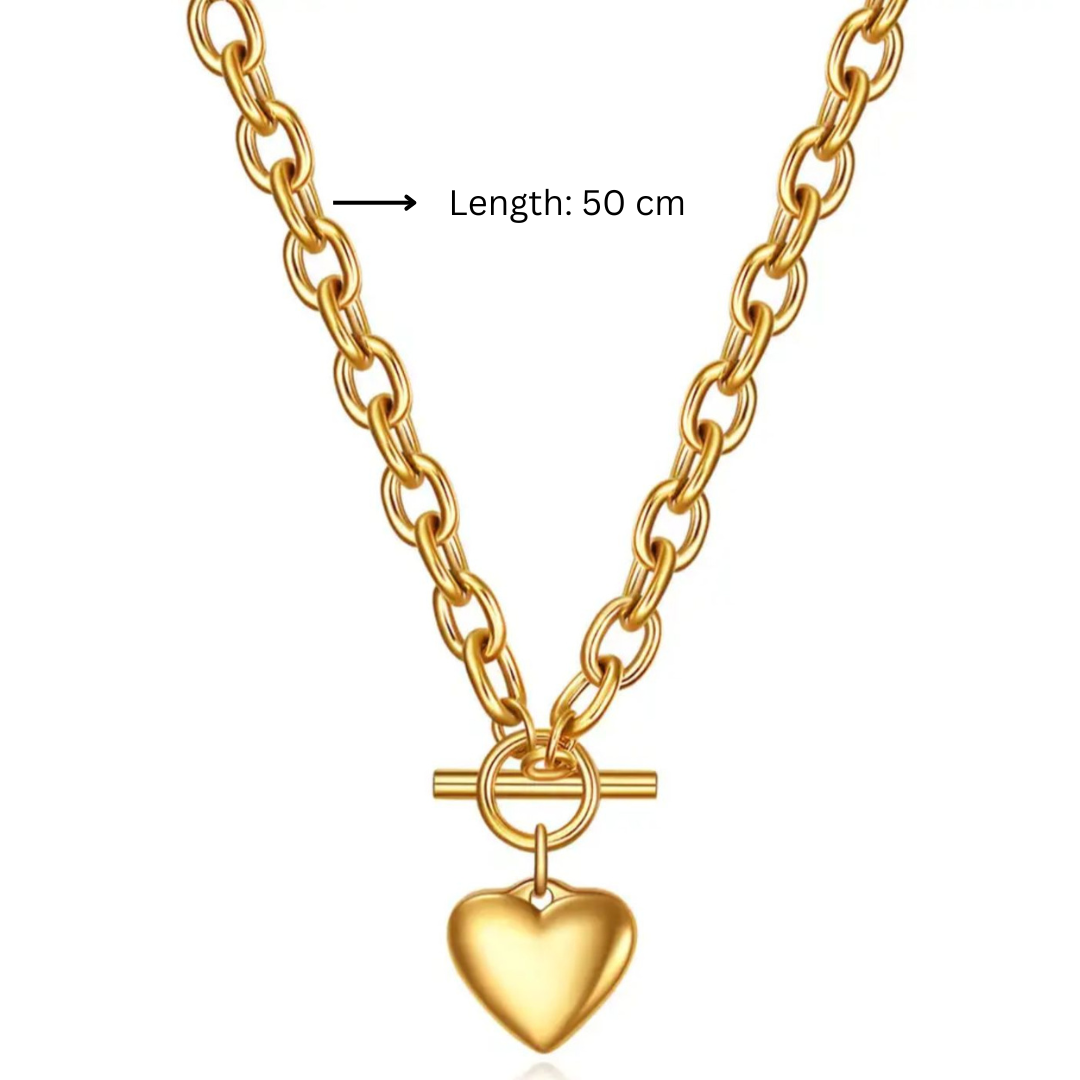 Pixie | Gold-Plated Solid Heart Charm OT Buckle Chunky Necklace