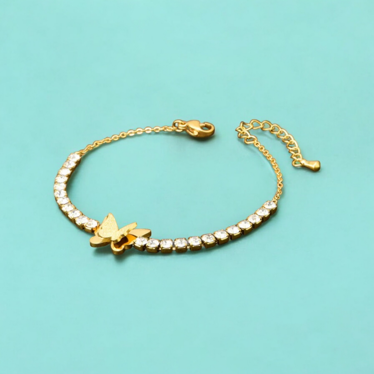 Athena | Gold Plated Butterfly Charm Zircon Bracelet