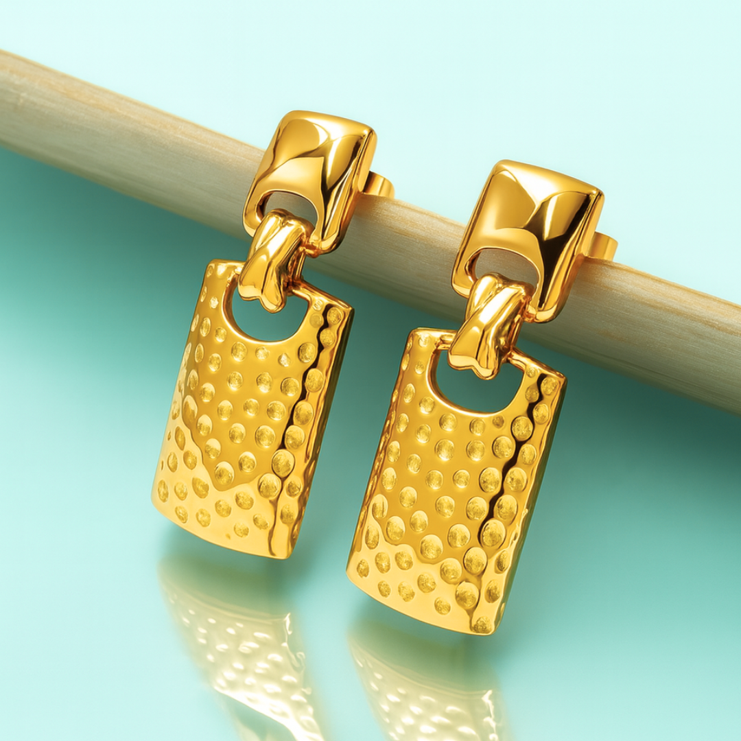 Adele | 18K Gold-Plated Retro Vintage Rectangle Chunky Waterproof Earrings
