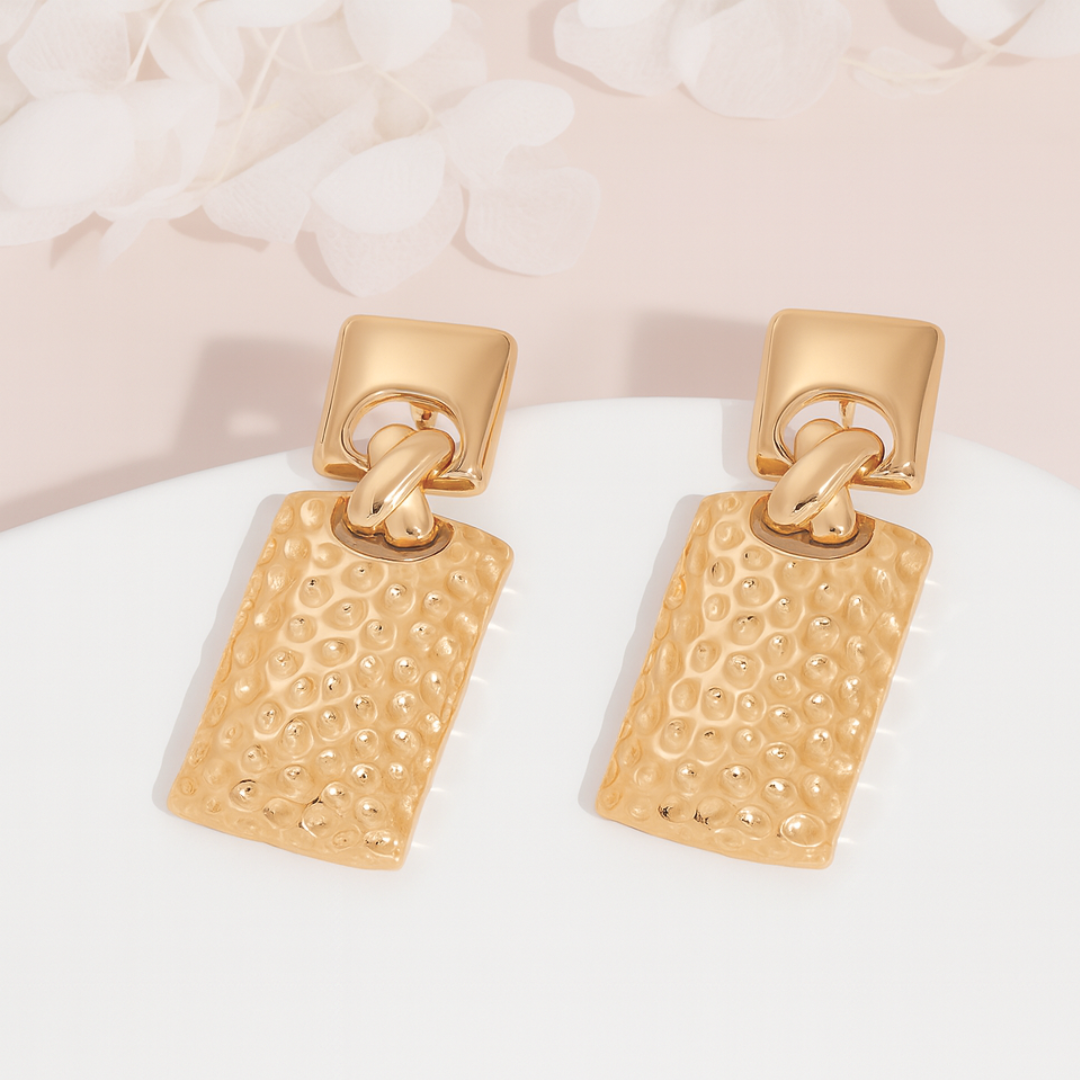 Adele | 18K Gold-Plated Retro Vintage Rectangle Chunky Waterproof Earrings