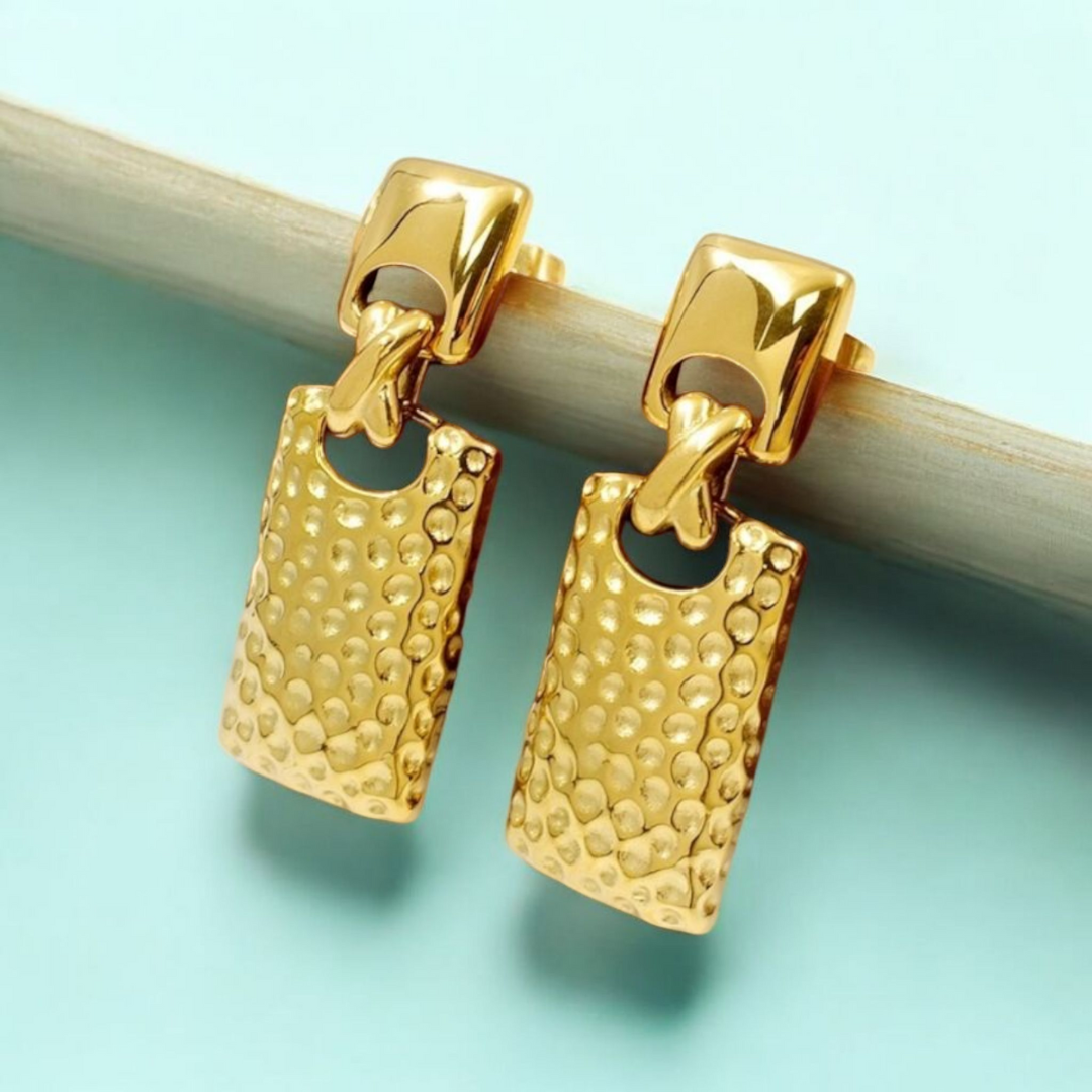 Adele | Gold-Plated Retro Vintage Rectangle Chunky Earrings