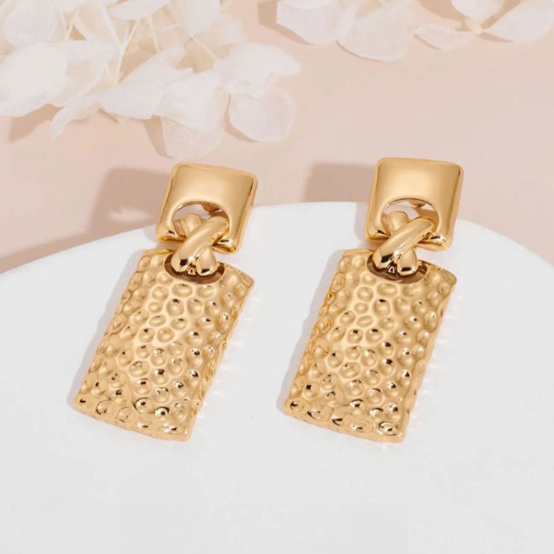 Adele | Gold-Plated Retro Vintage Rectangle Chunky Earrings