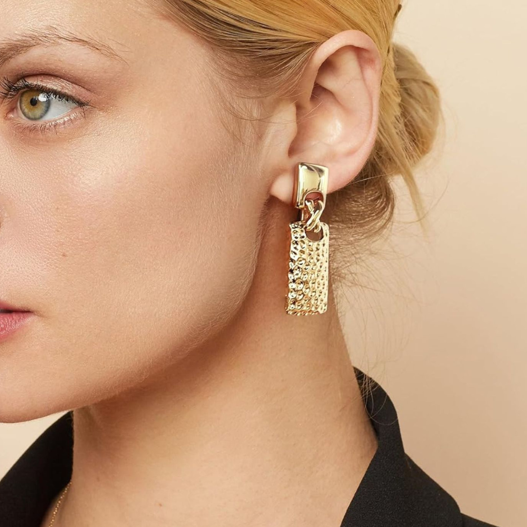 Adele | Gold-Plated Retro Vintage Rectangle Chunky Earrings