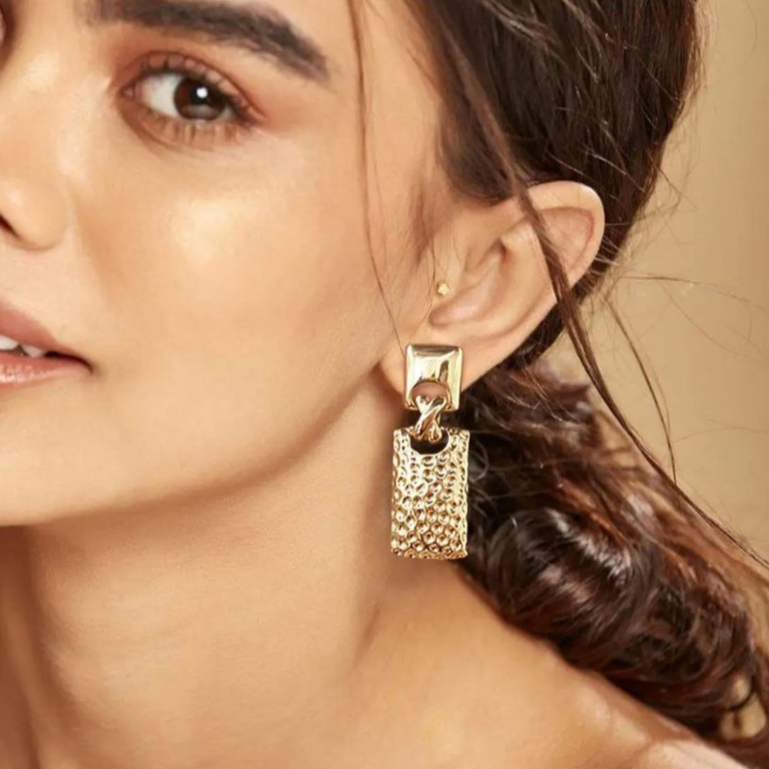 Adele | Gold-Plated Retro Vintage Rectangle Chunky Earrings