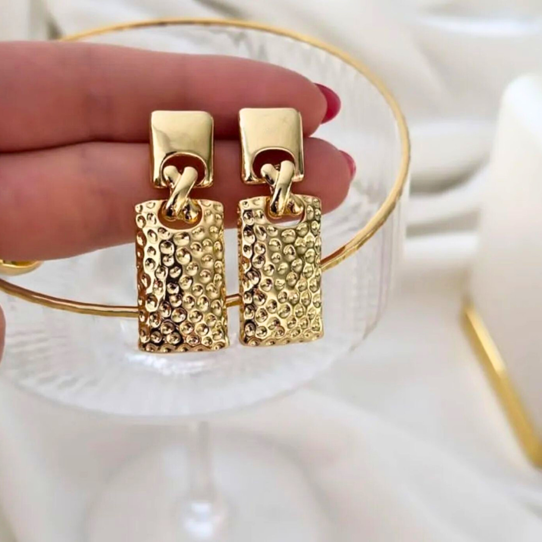 Adele | Gold-Plated Retro Vintage Rectangle Chunky Earrings