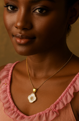 Nina | Gold (18K) Plated Shell Filled Four-Leaf Clover Waterproof Necklace with Zircons