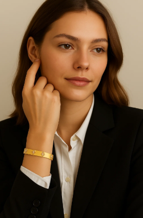 Viviana | Gold-Plated Four-Leaf Clover Cuff Bangle Bracelet with Zircons
