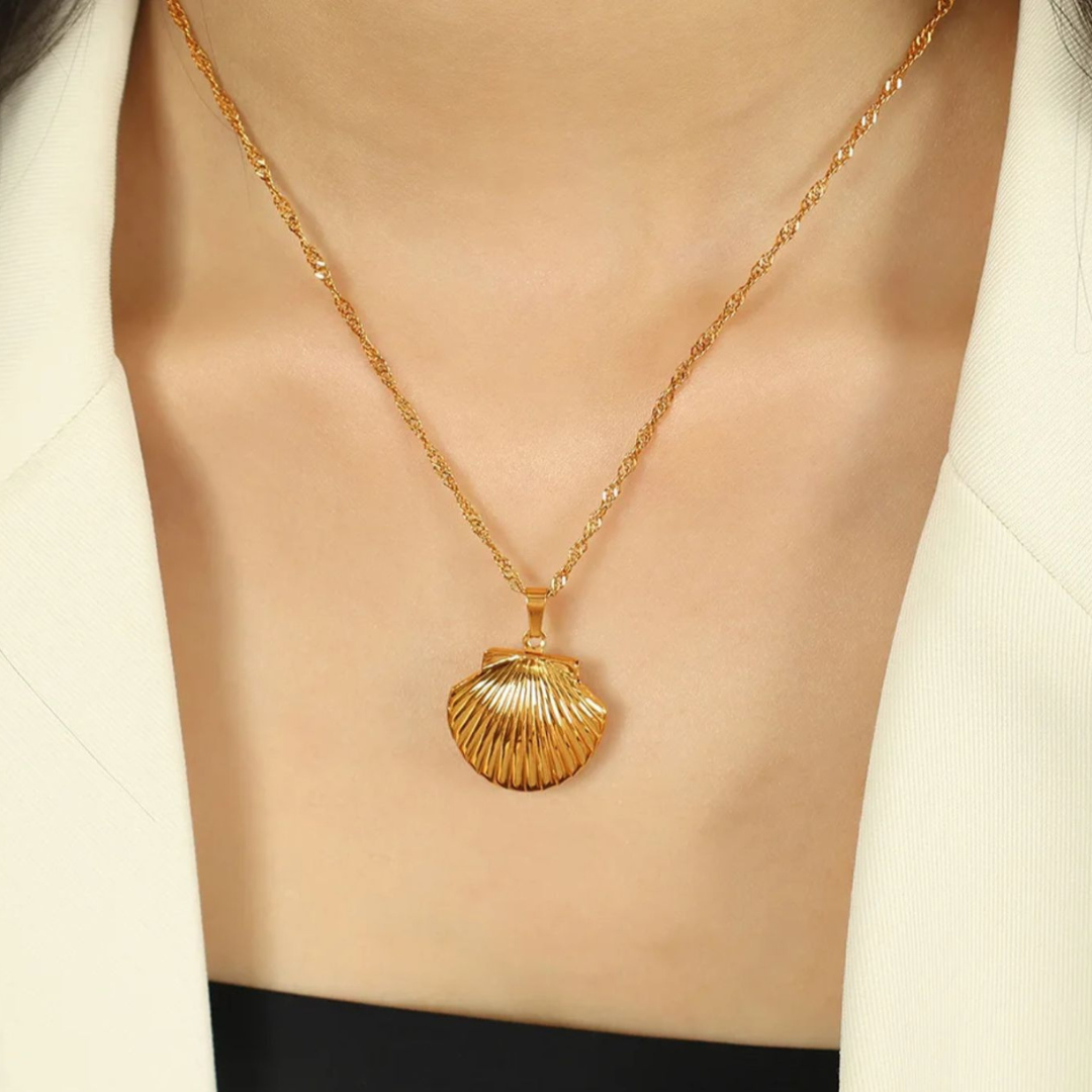 Rexa | Gold (18K) Plated Sea-Shell Waterproof Locket Necklace