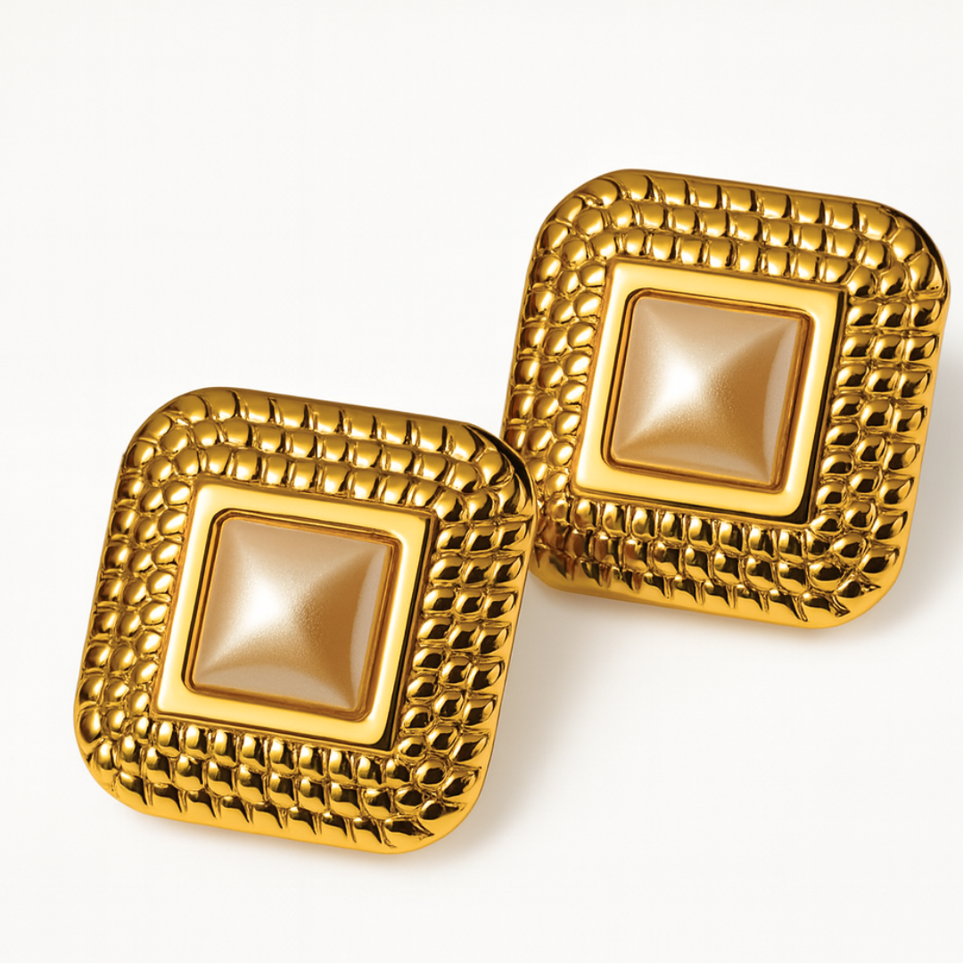 Grace | 18K Gold-Plated Square Pearl Vintage Chunky Waterproof Earrings