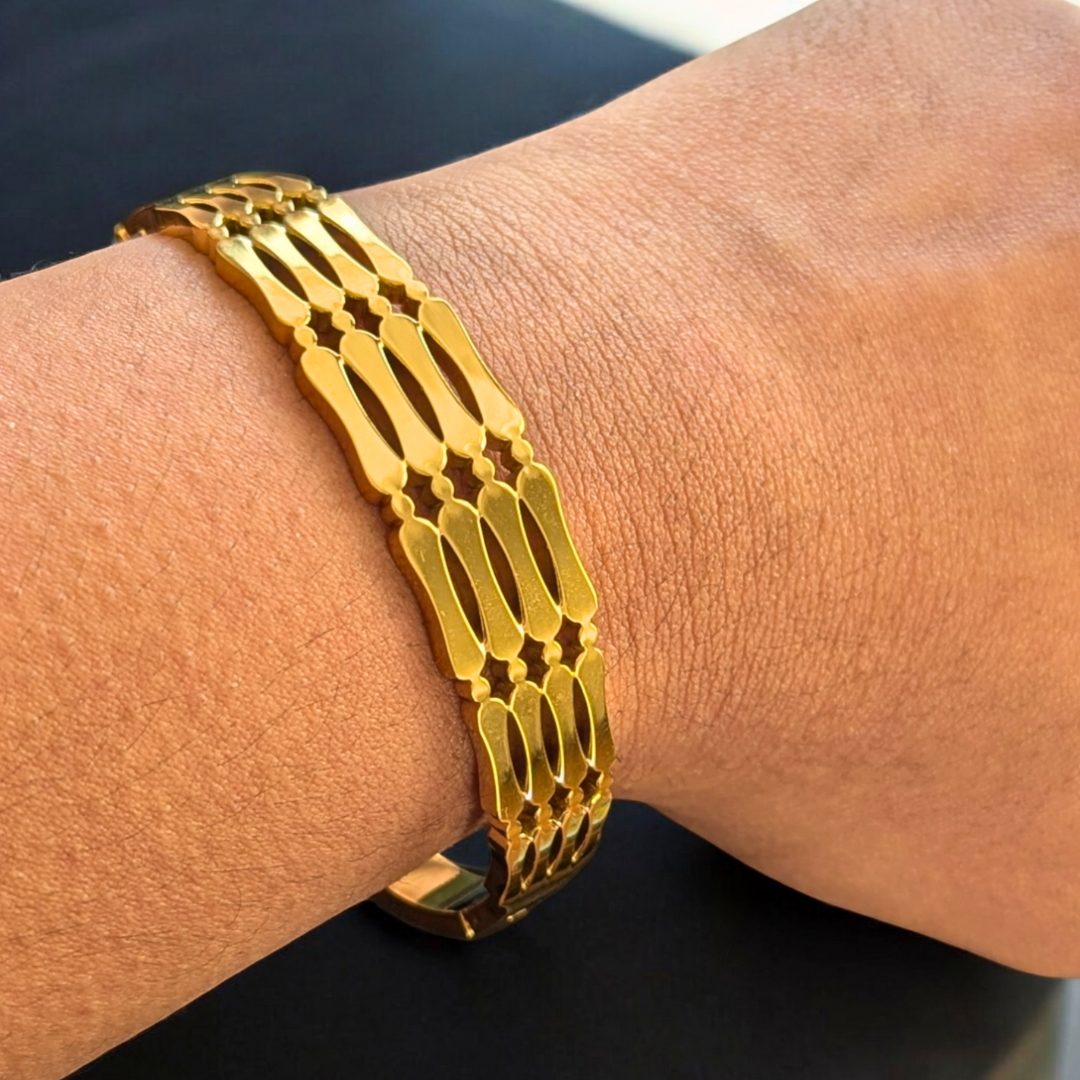 Bree | Gold-Plated Hollow Thick Cuff Bangle Bracelet