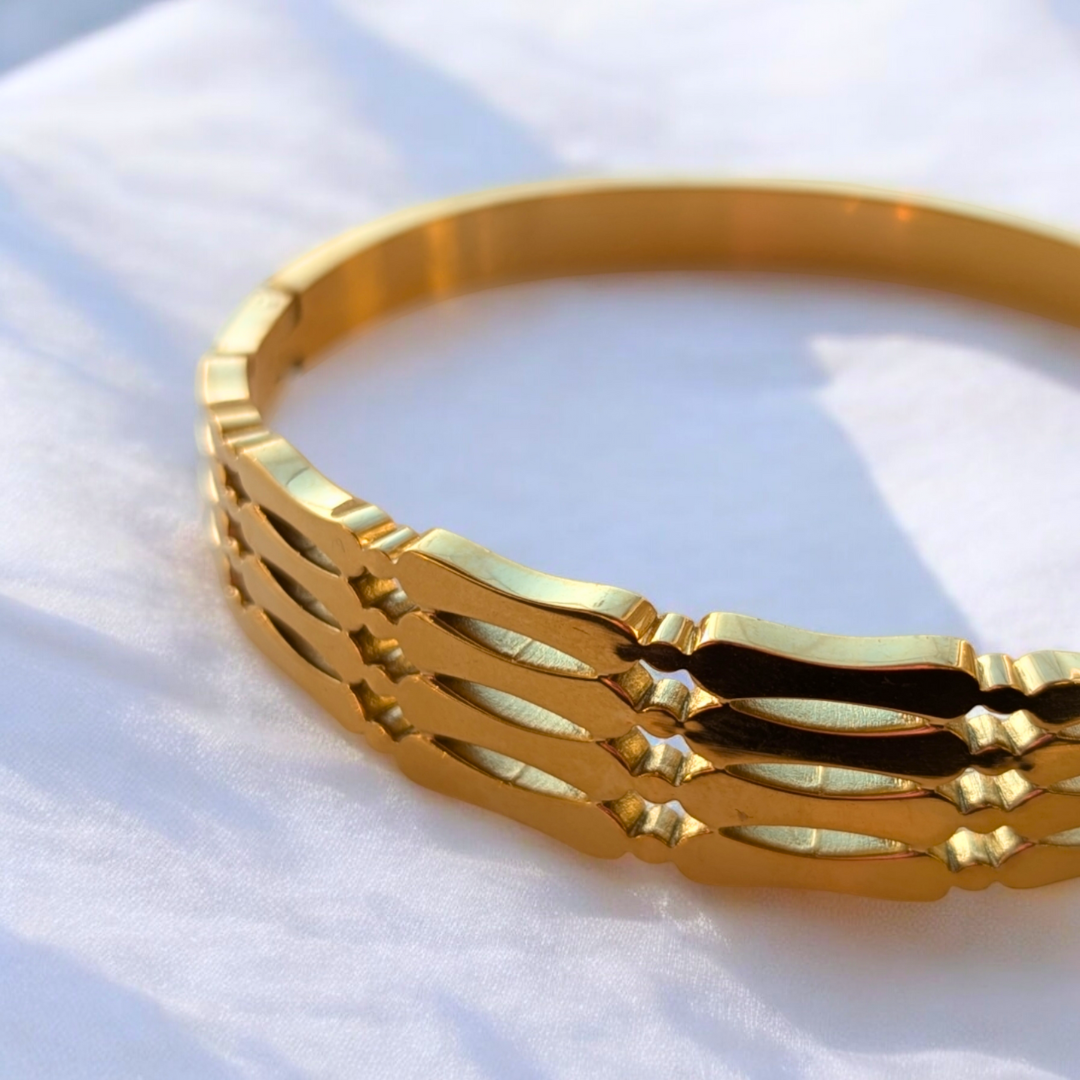 Bree | Gold-Plated Hollow Thick Cuff Bangle Bracelet
