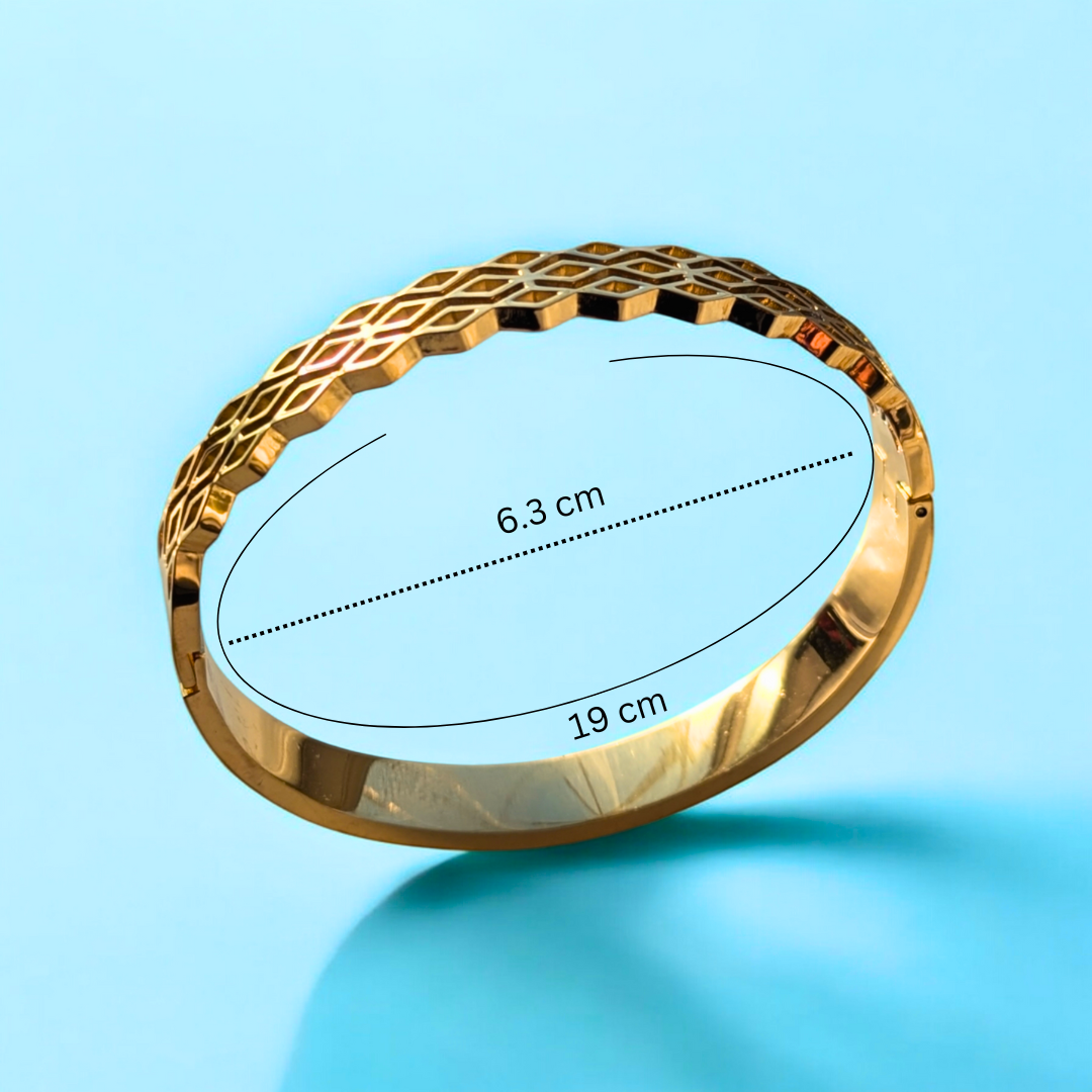 Coral | Gold-Plated Criss Cross Hollow Grid Cuff Bangle Bracelet