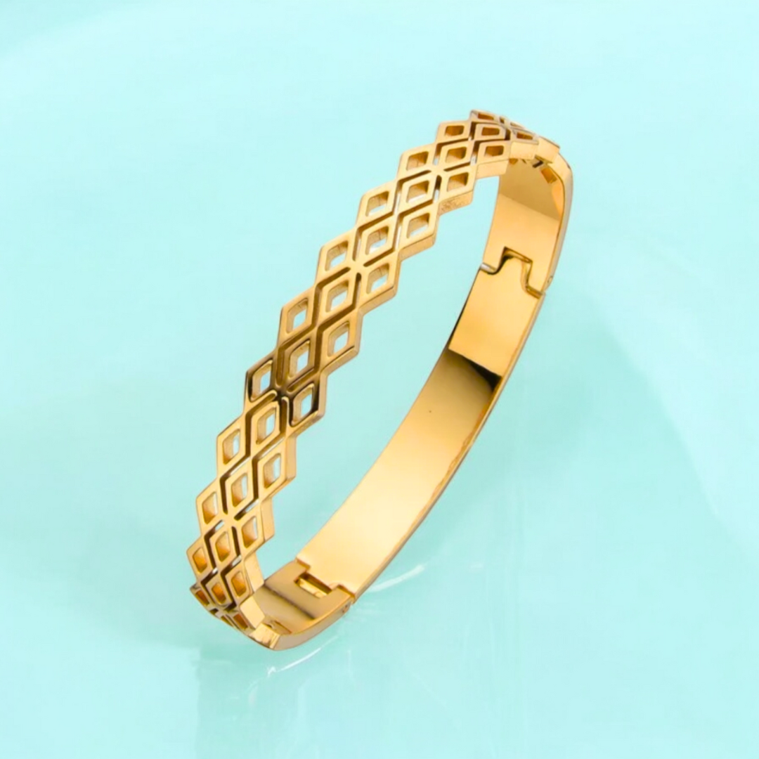 Coral | Gold-Plated Criss Cross Hollow Grid Cuff Bangle Bracelet