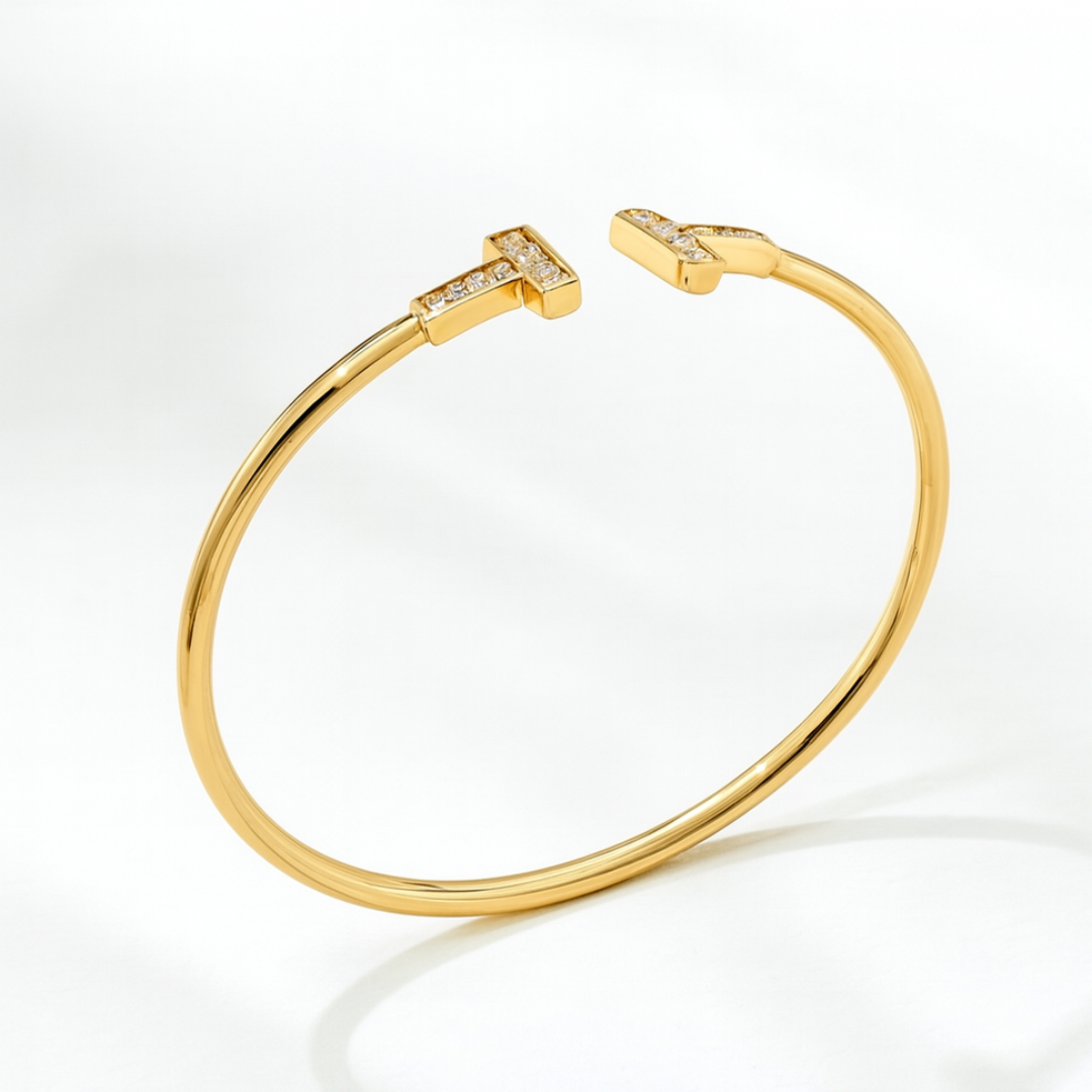 Tiara | 18K Gold Plated Zircon T-Bracelet Waterproof Bangle