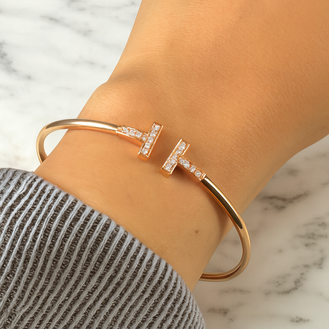 Tiara | 18K Gold Plated Zircon T-Bracelet Waterproof Bangle