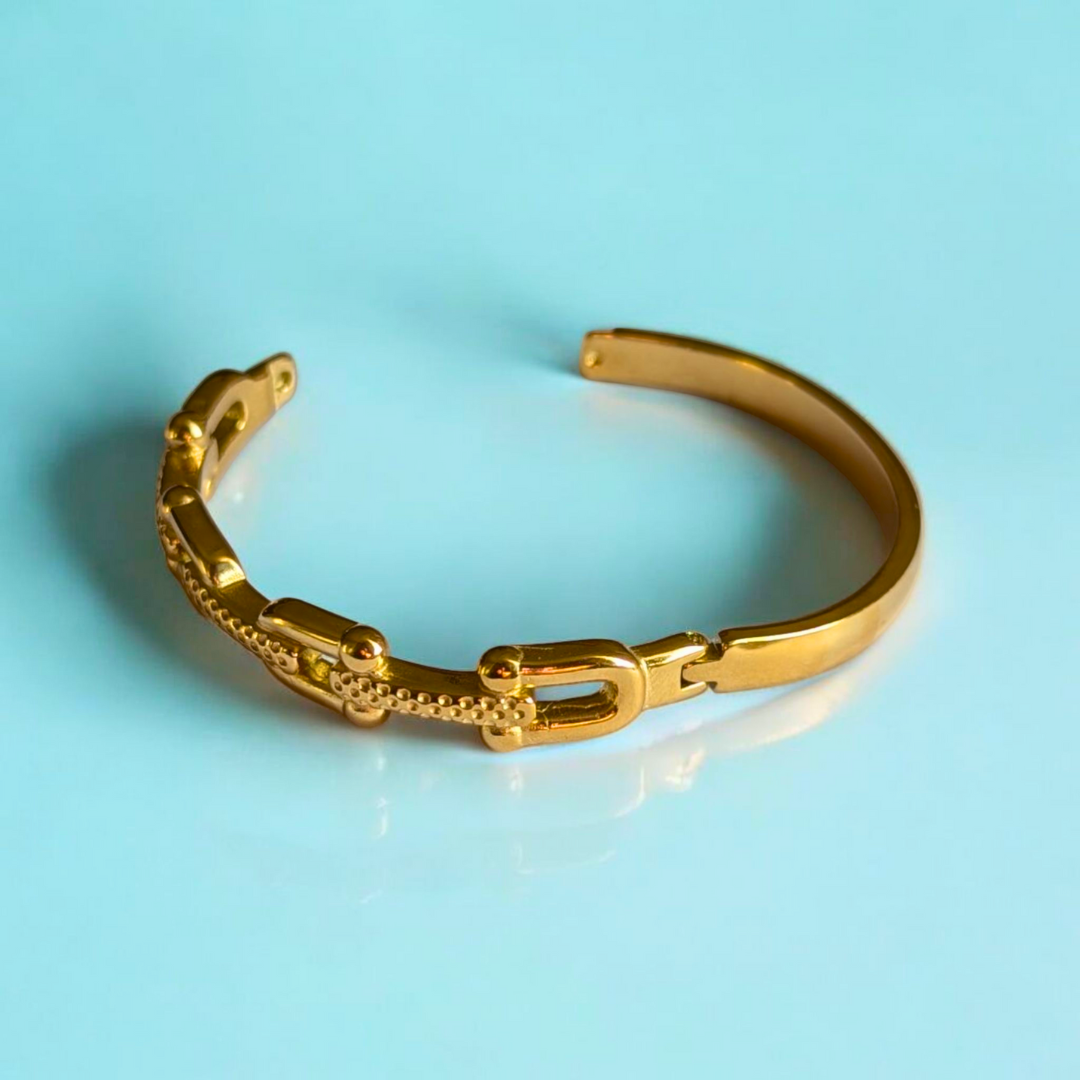 Portia | Gold Plated U-Link Cuff Bangle Bracelet